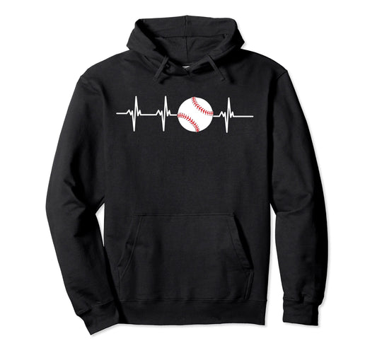 Baseball Heartbeat Funny Baseball Hoodie - Fun Novelty Design for Adults - T-Shirt, Sweatshirt, Hoodie