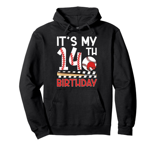 14Th Baseball Birthday Party 14 Year Hoodie - Unique Graphic for Adults - T-Shirt, Sweatshirt, Hoodie