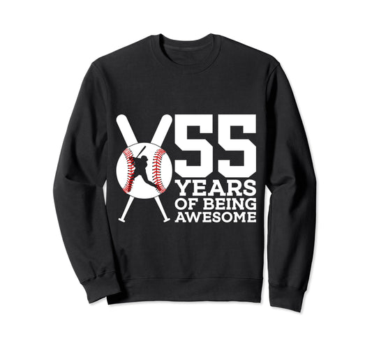 55 Years Being Awesome Baseball Sweatshirt - Minimalist Print for Adults - T-Shirt, Sweatshirt, Hoodie