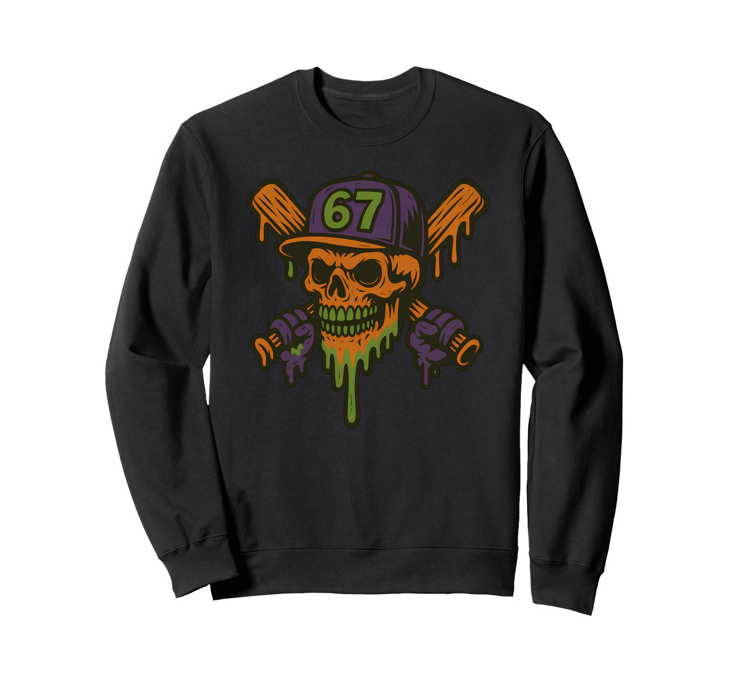 Six Seven 6 7 Baseball Skull Drip Sweatshirt - Trendy Graphic Unisex - T-Shirt, Sweatshirt, Hoodie