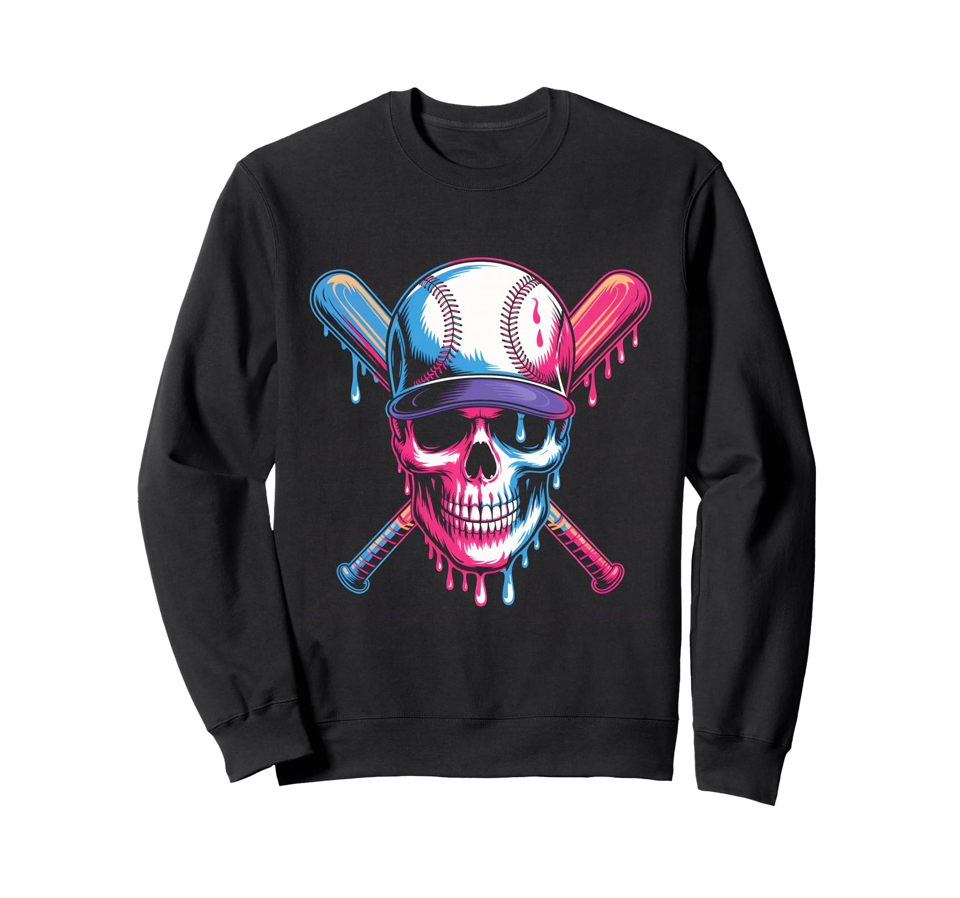 Baseball Skull Bats Dripping Sweatshirt - Fun Novelty Design Men Women - T-Shirt, Sweatshirt, Hoodie