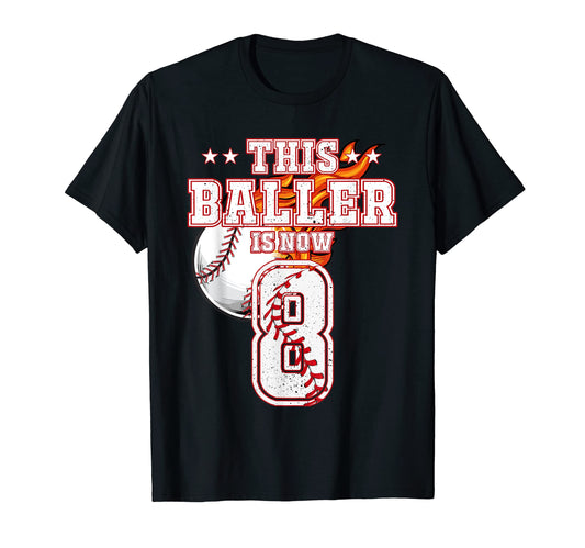 8Th Birthday Baseball Lover T-Shirt - Minimalist Print Unisex - T-Shirt, Sweatshirt, Hoodie
