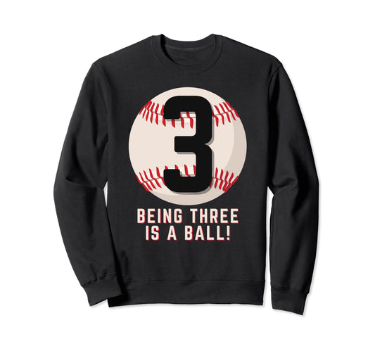 3Rd Birthday Baseball Being 3 Sweatshirt - Novelty Apparel for Adults - T-Shirt, Sweatshirt, Hoodie