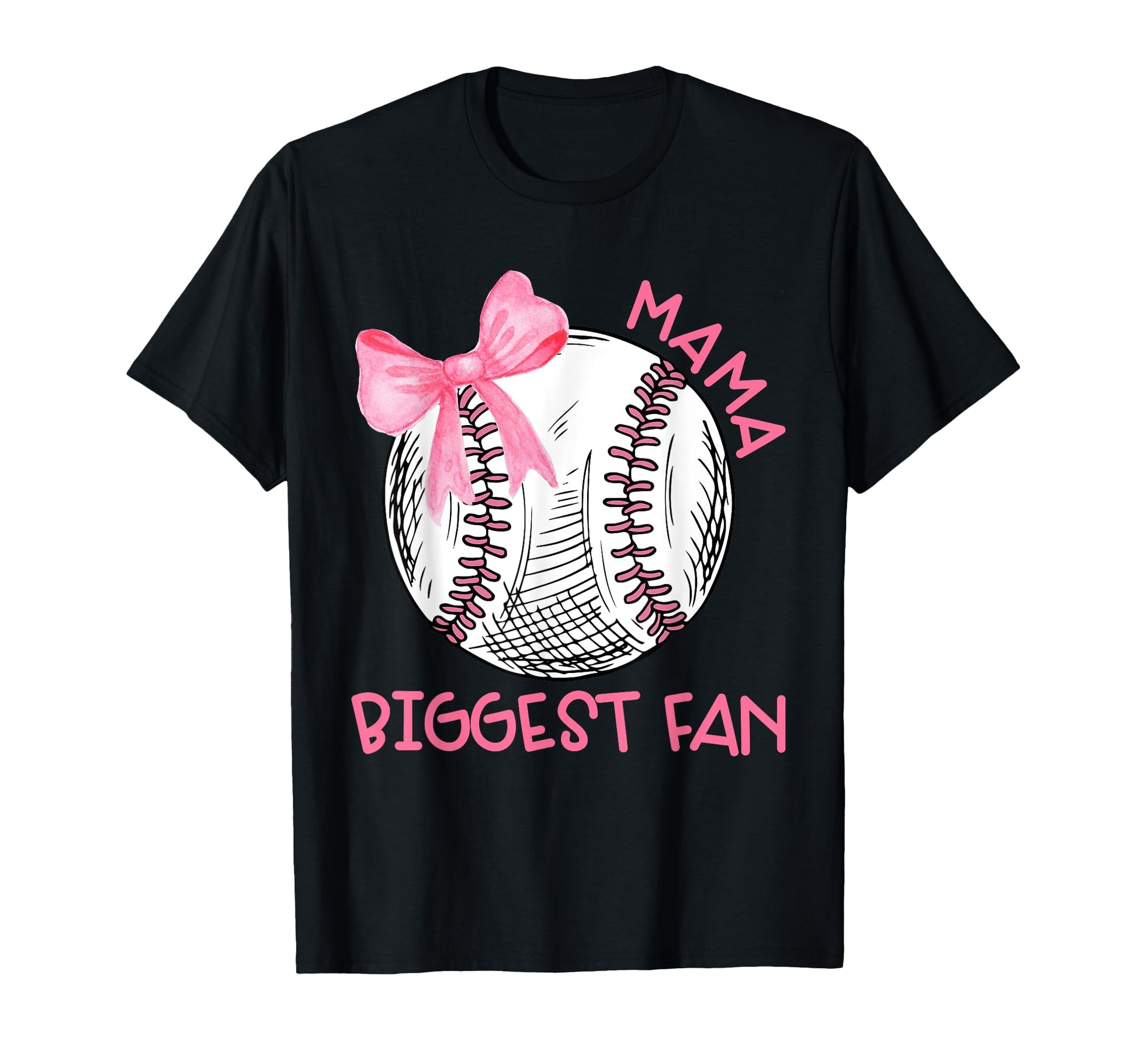Mama Biggest Fan Coquette Bow Baseball T-Shirt - Minimalist Print Unisex - T-Shirt, Sweatshirt, Hoodie