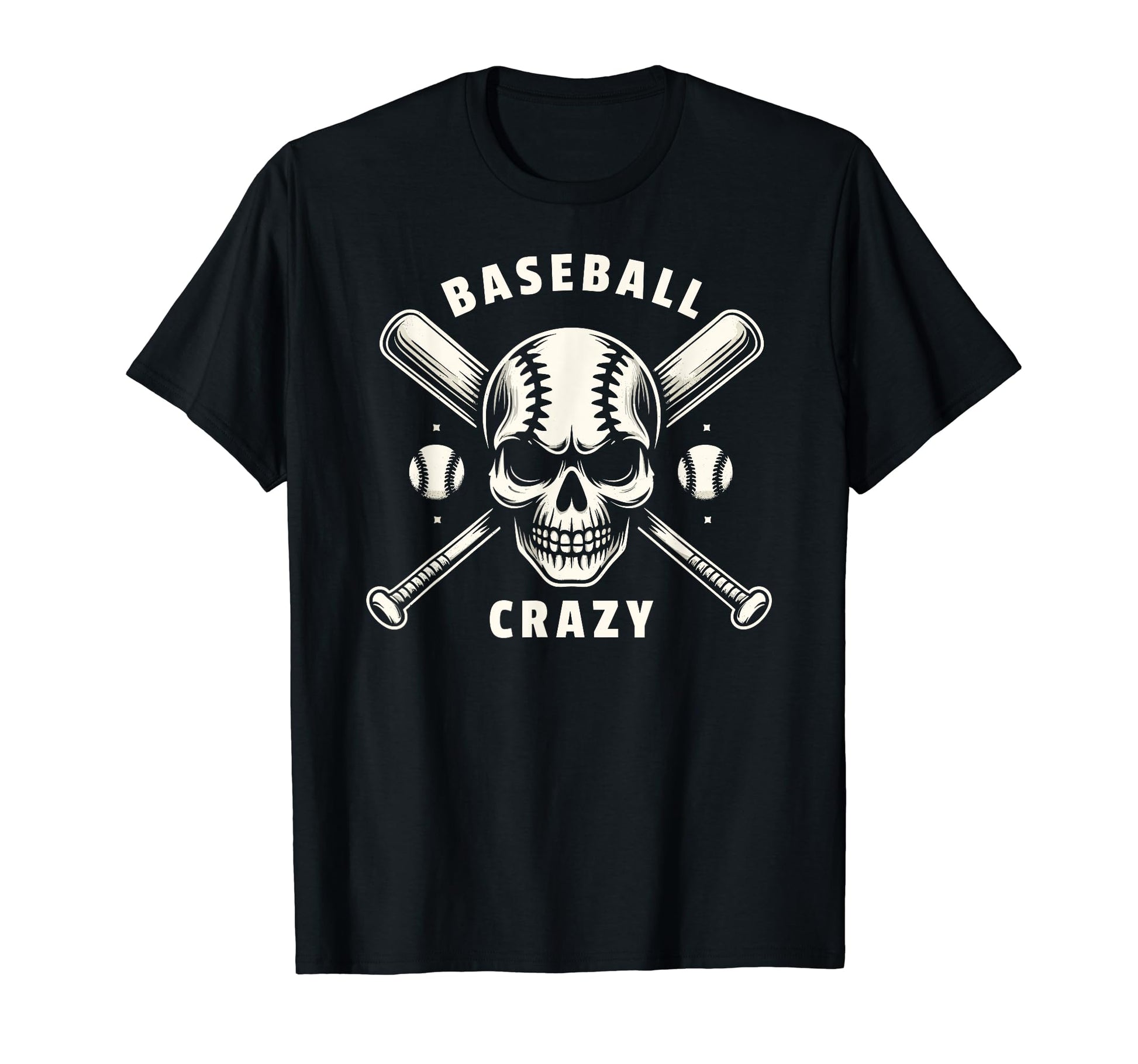 Baseball Crazy Skull Crossed Bats T-Shirt - Minimalist Print Unisex - T-Shirt, Sweatshirt, Hoodie