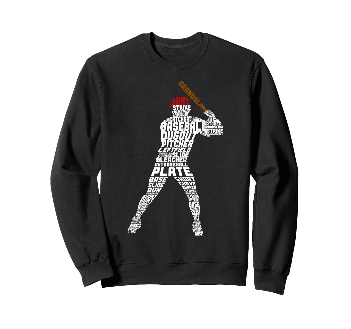 Baseball Fan Word Cloud Batter Sweatshirt - Trendy Graphic Men Women - T-Shirt, Sweatshirt, Hoodie