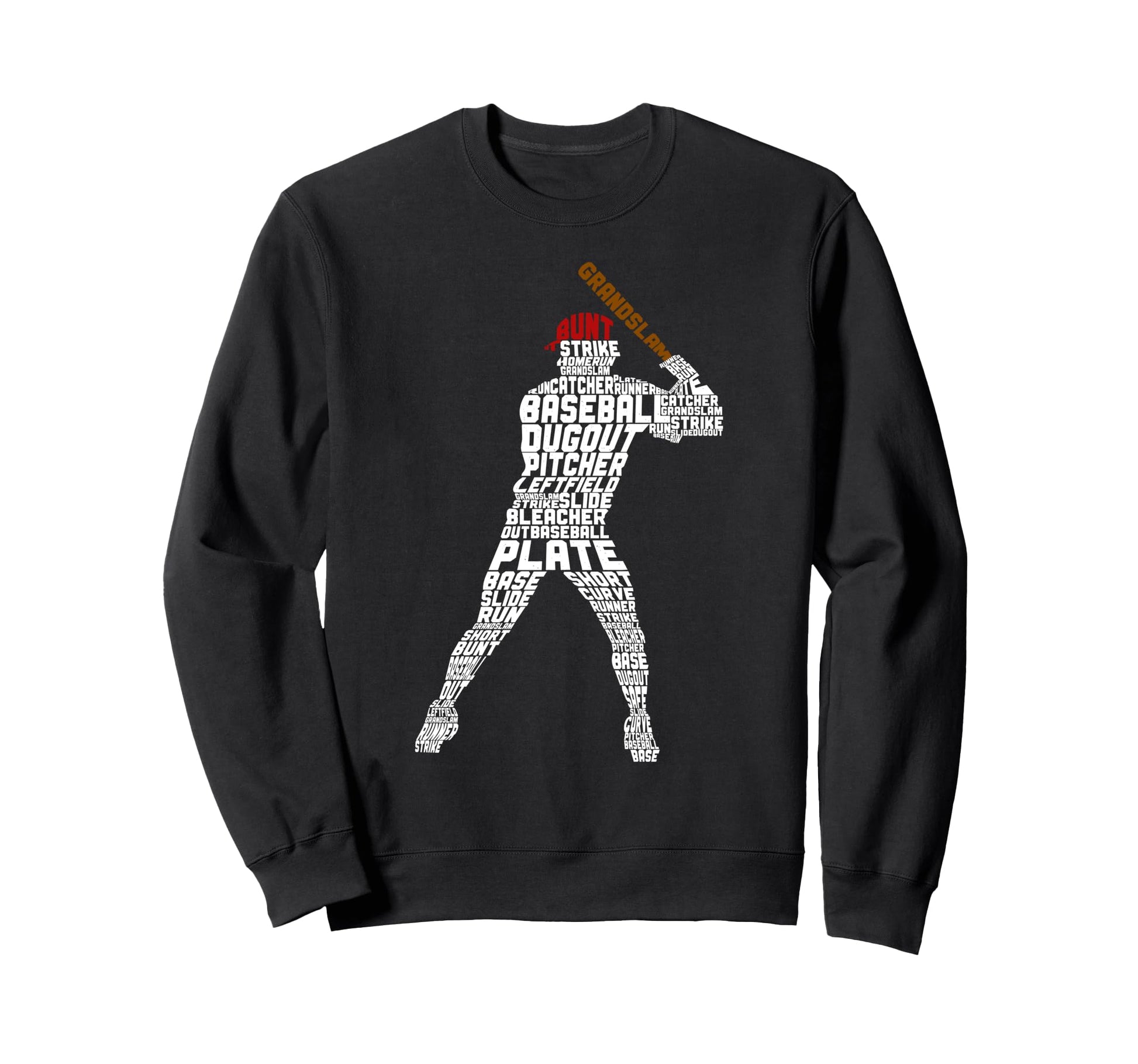 Baseball Fan Word Cloud Batter Sweatshirt - Trendy Graphic Men Women - T-Shirt, Sweatshirt, Hoodie