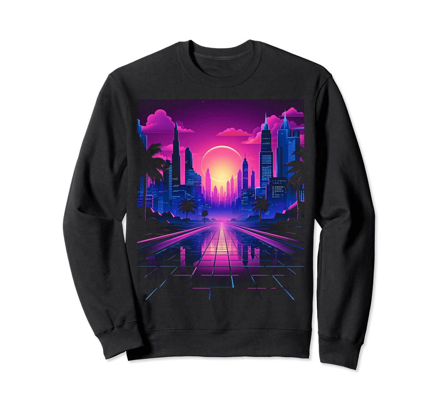 Vaporwave Cityscape 80S Synthwave Sweatshirt - Custom Art Print Men Women - T-Shirt, Sweatshirt, Hoodie