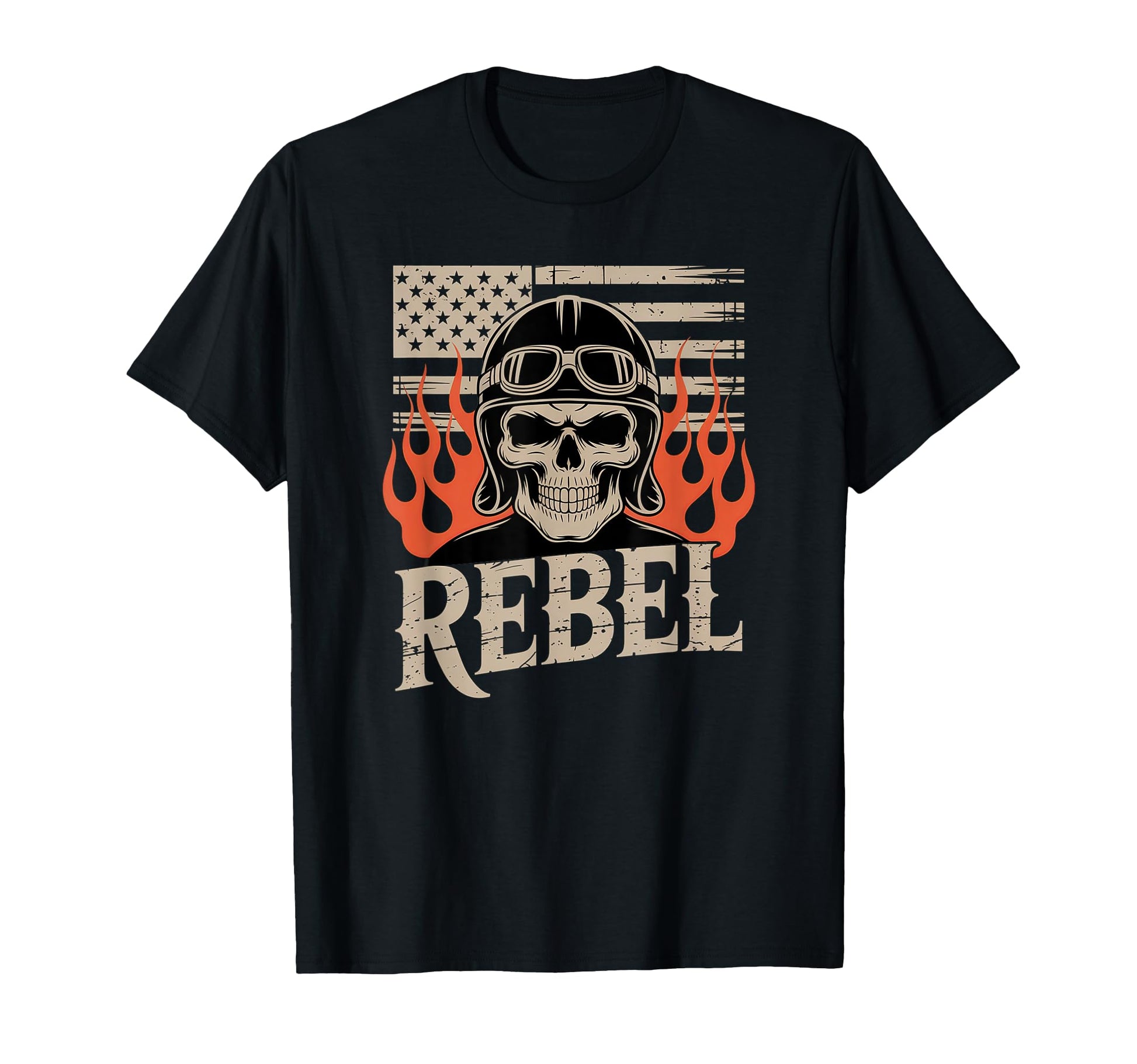 Biker Skull Art Flames And American T-Shirt - Minimalist Print for Adults - T-Shirt, Sweatshirt, Hoodie