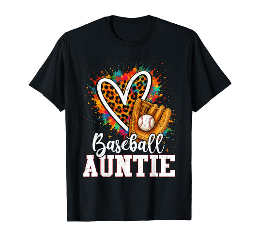 Baseball Auntie Leopard Heart Colorful T-Shirt - Novelty Apparel for Adults - T-Shirt, Sweatshirt, Hoodie
