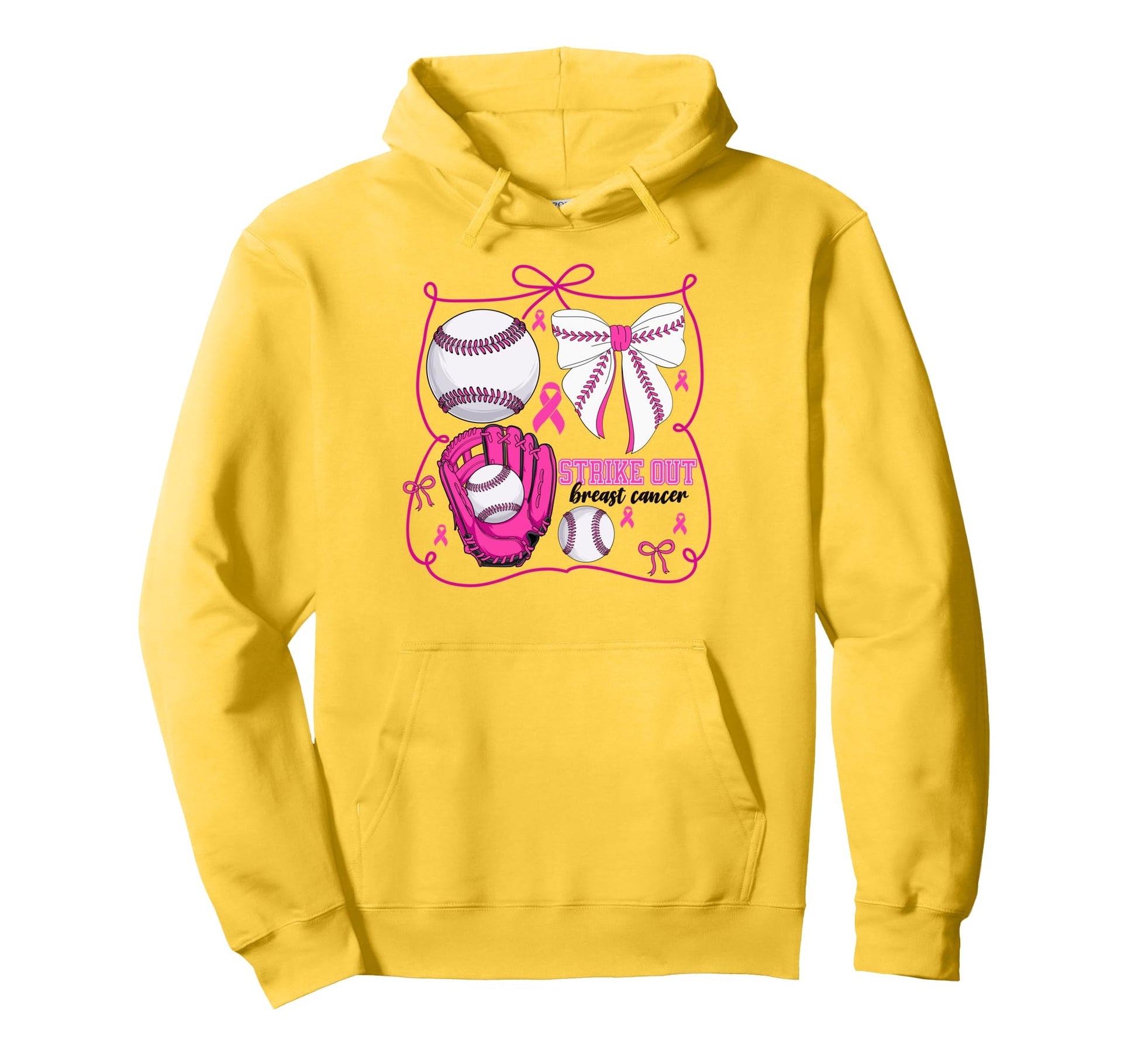 Strike Out Baseball Breast Cancer Hoodie - Streetwear Style for Adults - T-Shirt, Sweatshirt, Hoodie