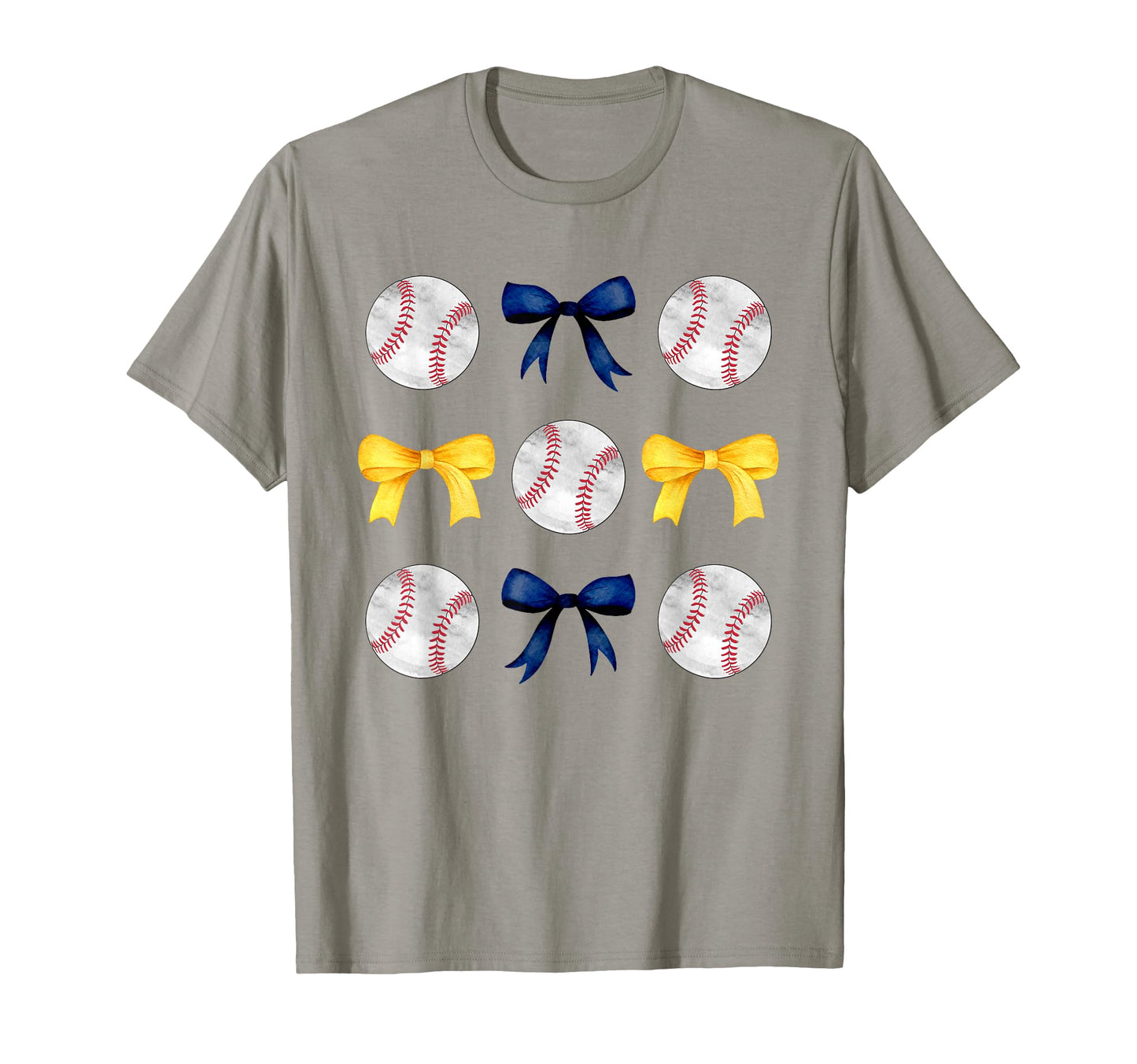 Baseballs Dark Blue Yellow Bows Ball T-Shirt - Novelty Apparel for Adults - T-Shirt, Sweatshirt, Hoodie