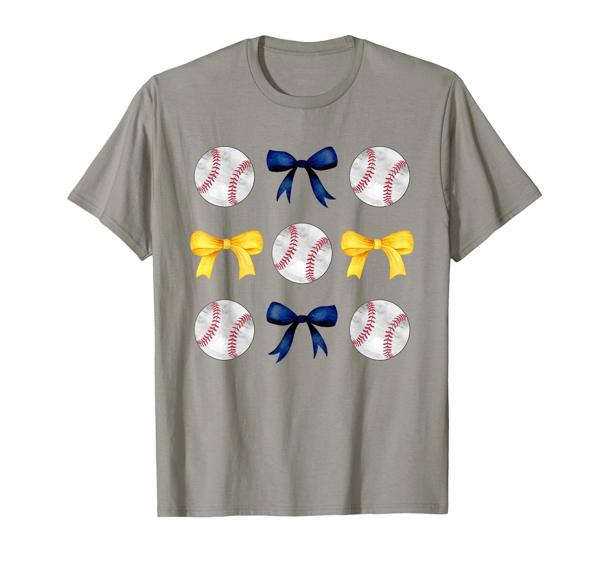 Baseballs Dark Blue Yellow Bows Ball T-Shirt - Novelty Apparel for Adults - T-Shirt, Sweatshirt, Hoodie