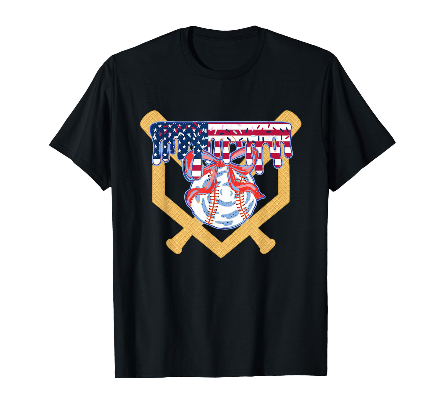 4Th July Baseball Drip Ice Cream Coquette T-Shirt - Novelty Apparel Unisex - T-Shirt, Sweatshirt, Hoodie