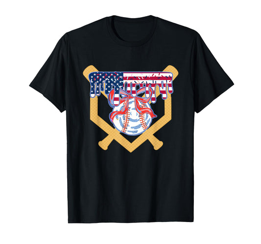 4Th July Baseball Drip Ice Cream Coquette T-Shirt - Novelty Apparel Unisex - T-Shirt, Sweatshirt, Hoodie