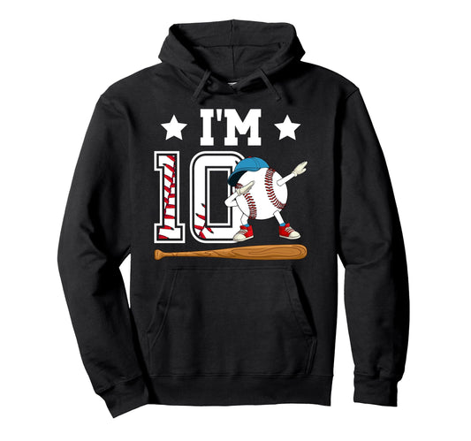 10Th Baseball Birthday Ten Year Old Hoodie - Custom Art Print for Adults - T-Shirt, Sweatshirt, Hoodie