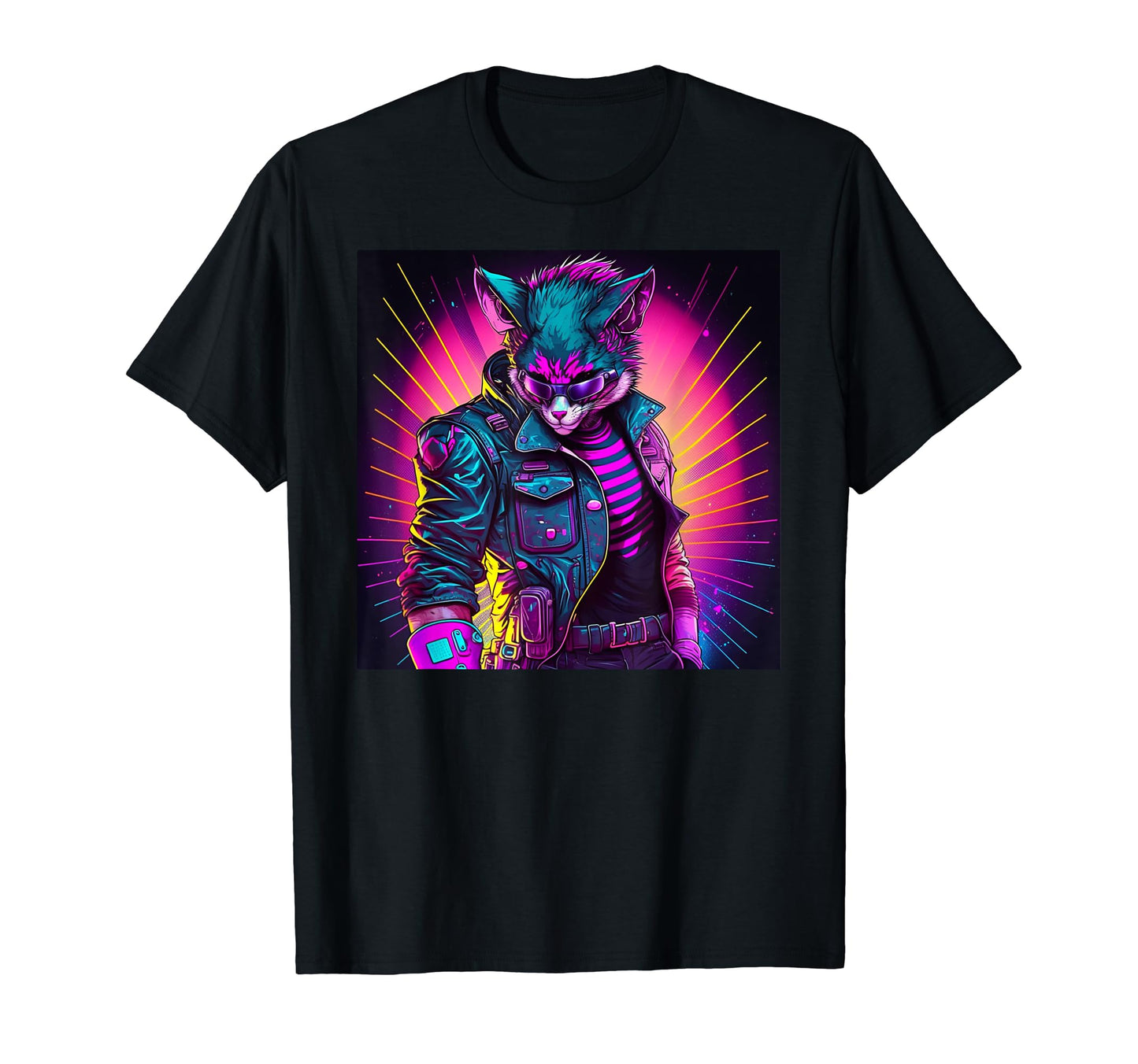 Synthwave Cat 80S Vibe T-Shirt - Custom Art Print Men Women - T-Shirt, Sweatshirt, Hoodie