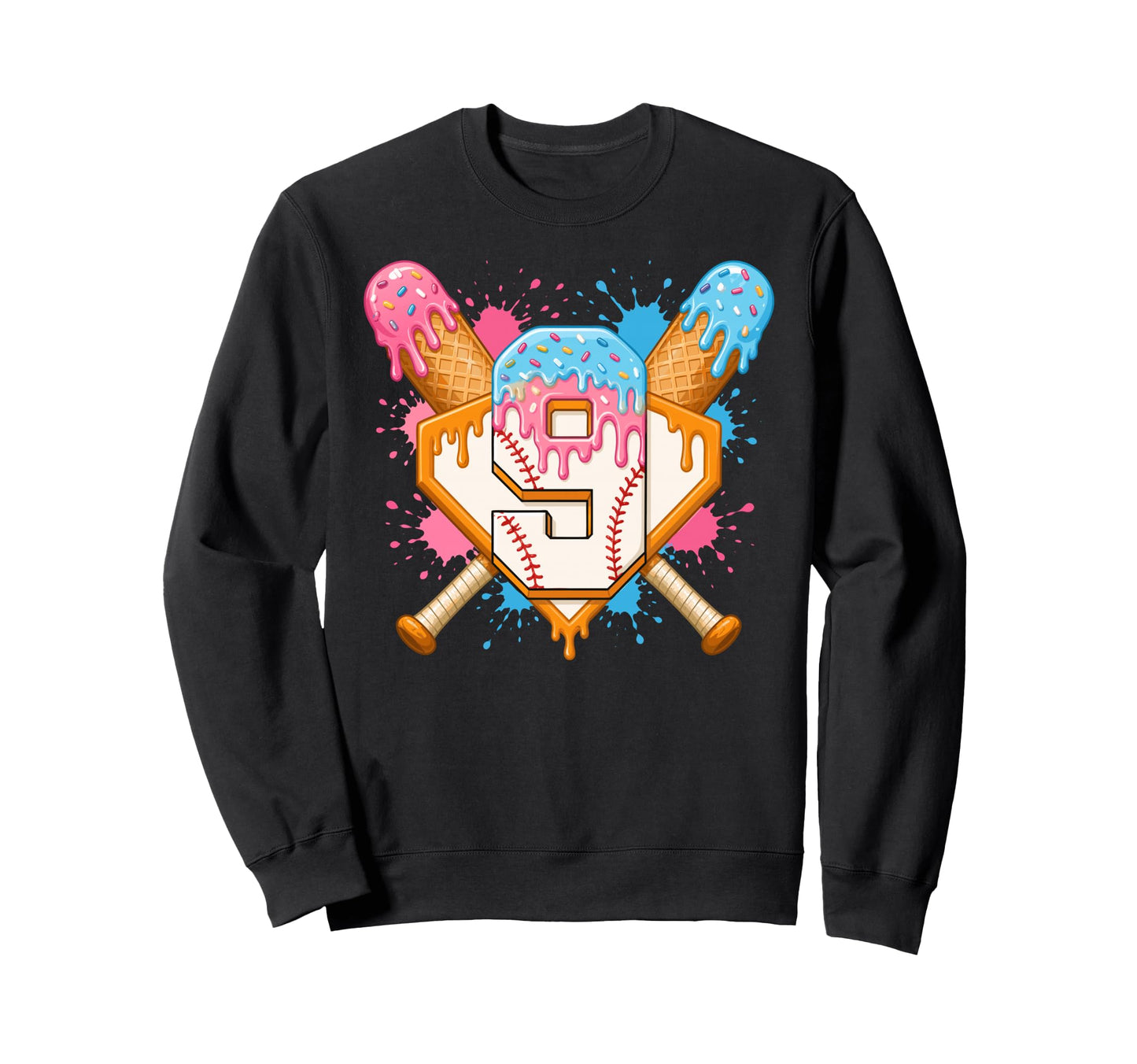 Baseball 9Th Birthday 9 Years Old Sweatshirt - Graphic Print for Adults - T-Shirt, Sweatshirt, Hoodie