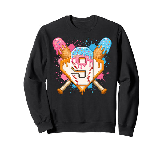 Baseball 9Th Birthday 9 Years Old Sweatshirt - Graphic Print for Adults - T-Shirt, Sweatshirt, Hoodie