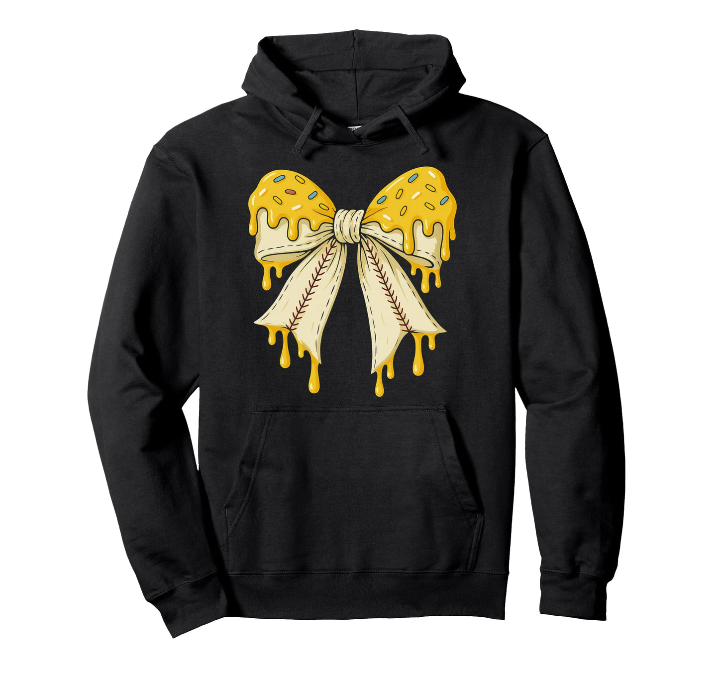 Baseball Bow Ice Cream Dripping Hoodie - Fun Novelty Design for Adults - T-Shirt, Sweatshirt, Hoodie