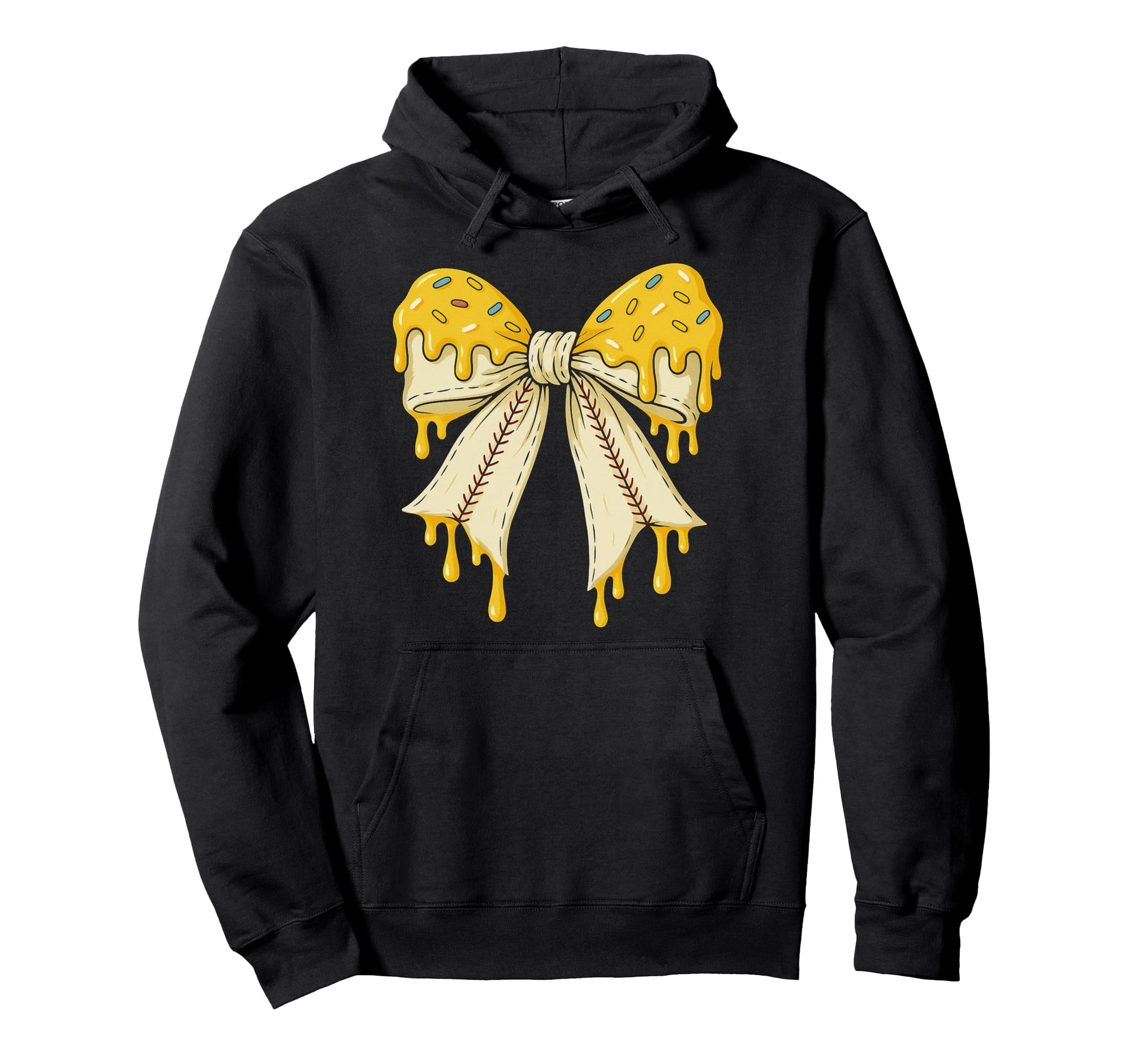 Baseball Bow Ice Cream Dripping Hoodie - Fun Novelty Design for Adults - T-Shirt, Sweatshirt, Hoodie