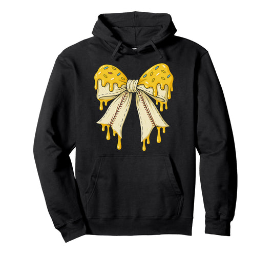 Baseball Bow Ice Cream Dripping Hoodie - Fun Novelty Design for Adults - T-Shirt, Sweatshirt, Hoodie