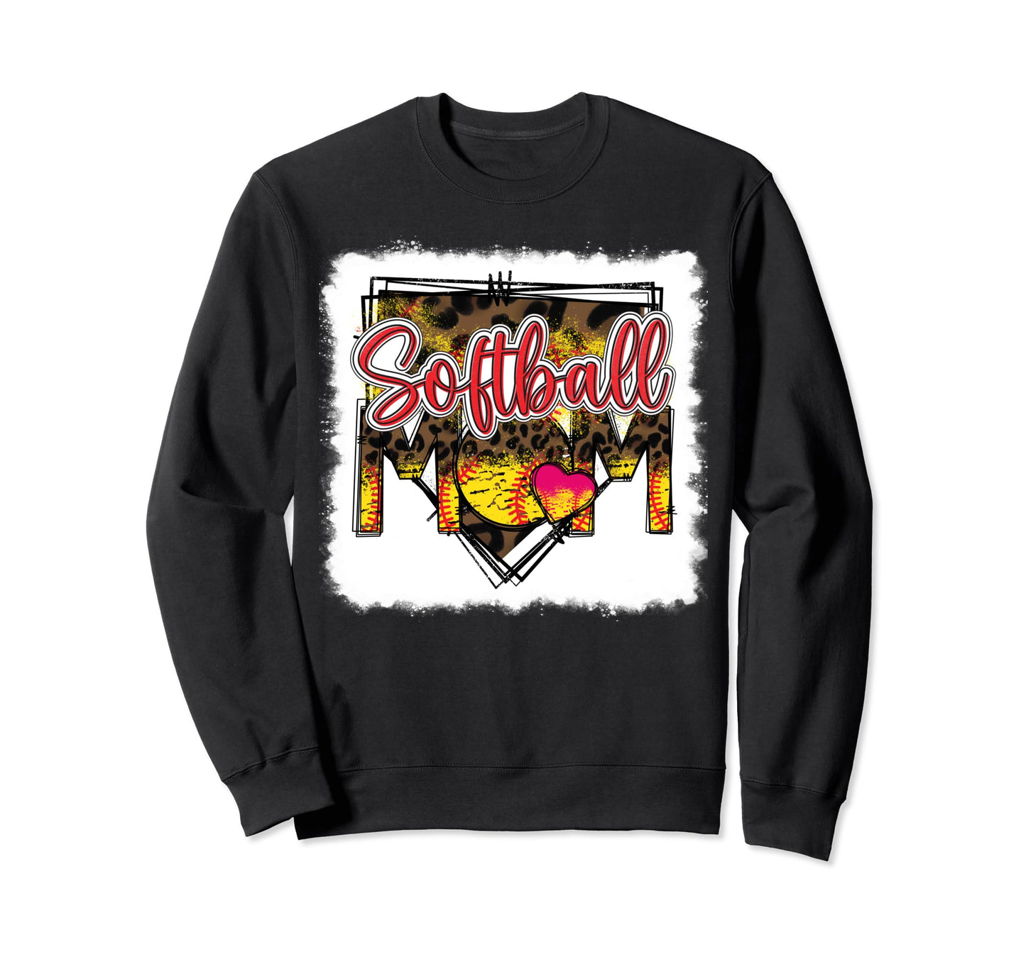 Bleached Softball Mom Leopard Funny Sweatshirt - Graphic Print Men Women - T-Shirt, Sweatshirt, Hoodie