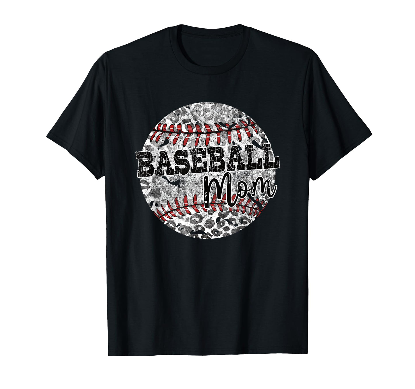 Leopard Baseball Mom Distressed Sports T-Shirt - Trendy Graphic Unisex - T-Shirt, Sweatshirt, Hoodie