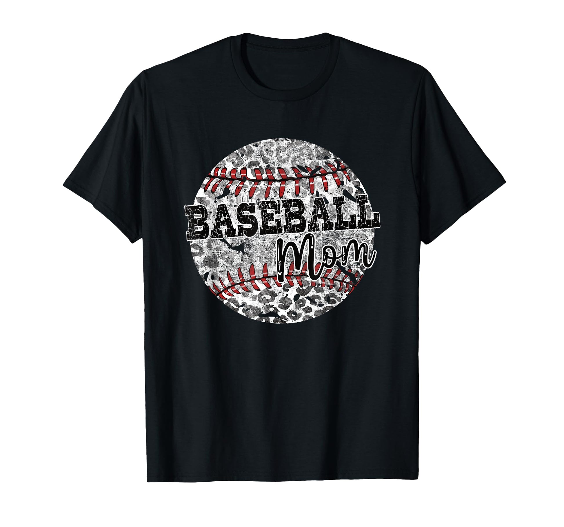 Leopard Baseball Mom Distressed Sports T-Shirt - Trendy Graphic Unisex - T-Shirt, Sweatshirt, Hoodie