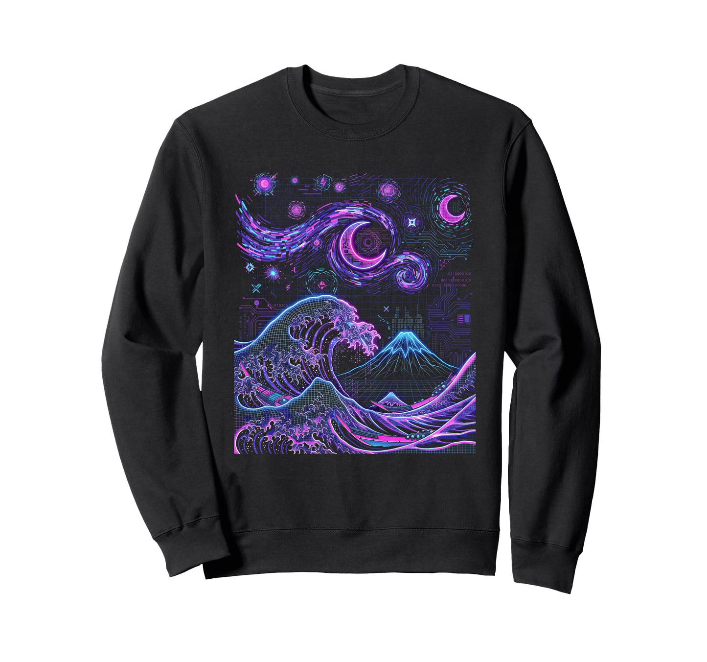 Great Wave Starry Night Synthwave Sweatshirt - Custom Art Print Unisex - T-Shirt, Sweatshirt, Hoodie