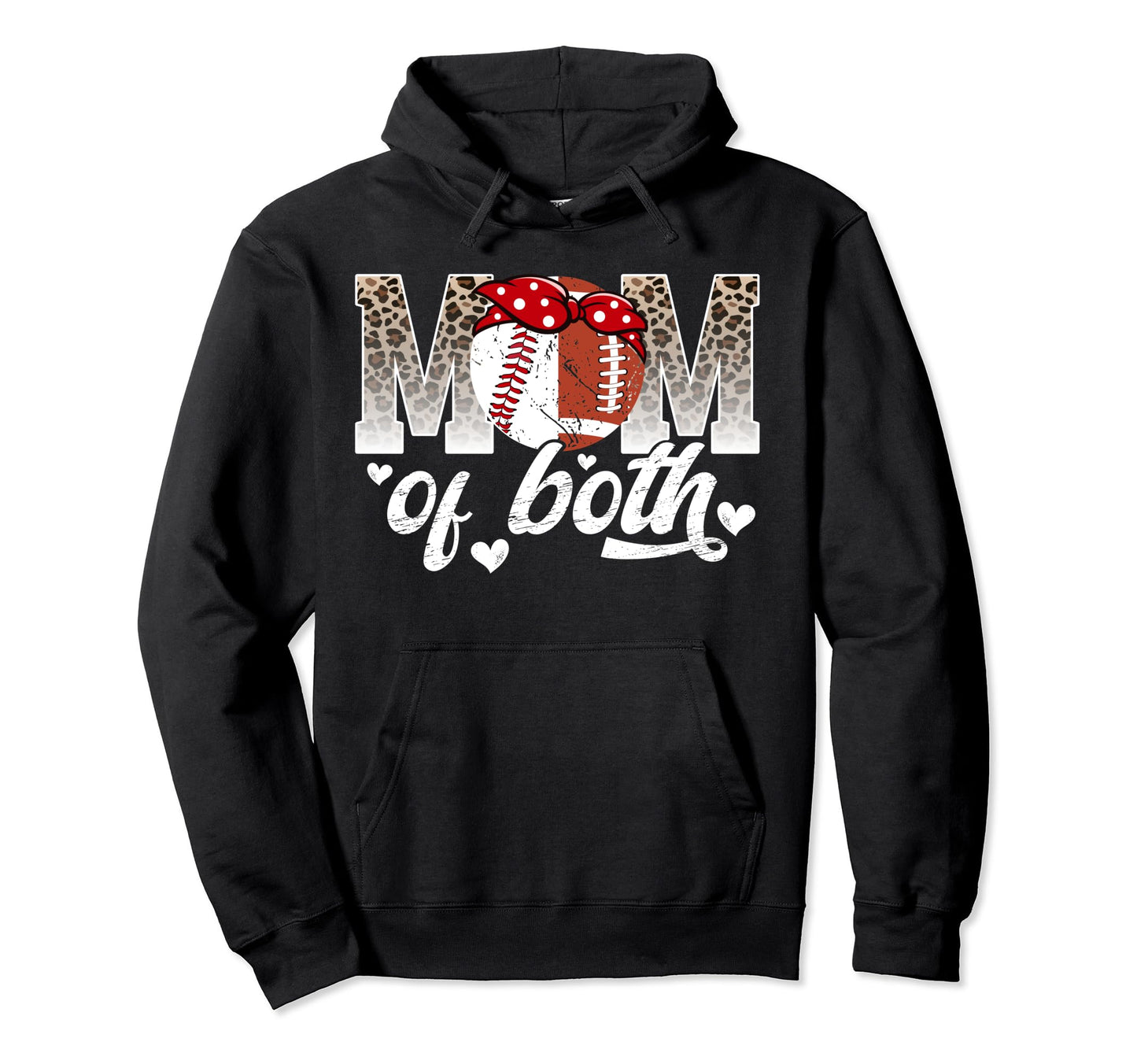 Mom Both Leopard Football Baseball Mom Hoodie - Trendy Graphic for Adults - T-Shirt, Sweatshirt, Hoodie