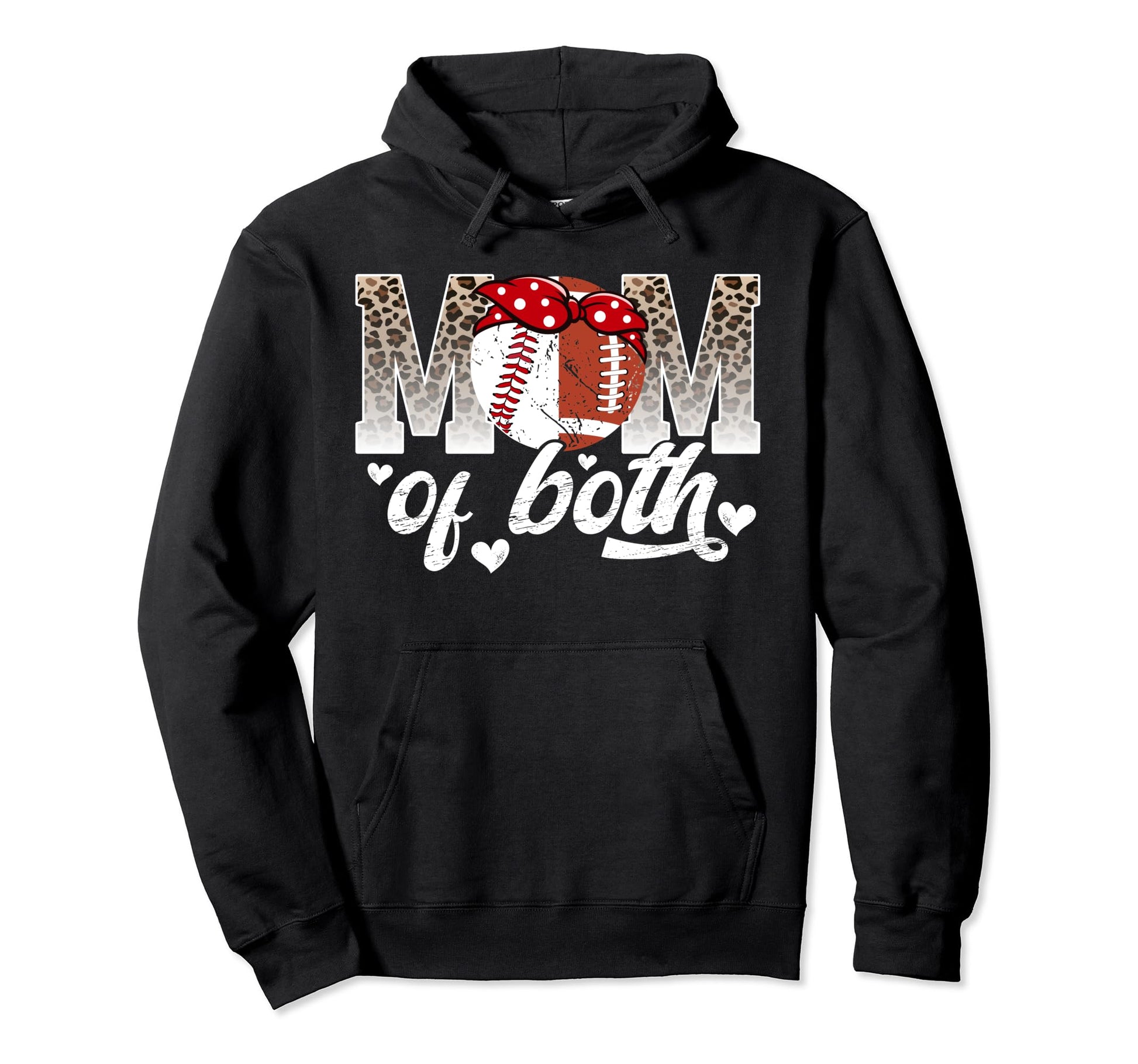 Mom Both Leopard Football Baseball Mom Hoodie - Trendy Graphic for Adults - T-Shirt, Sweatshirt, Hoodie