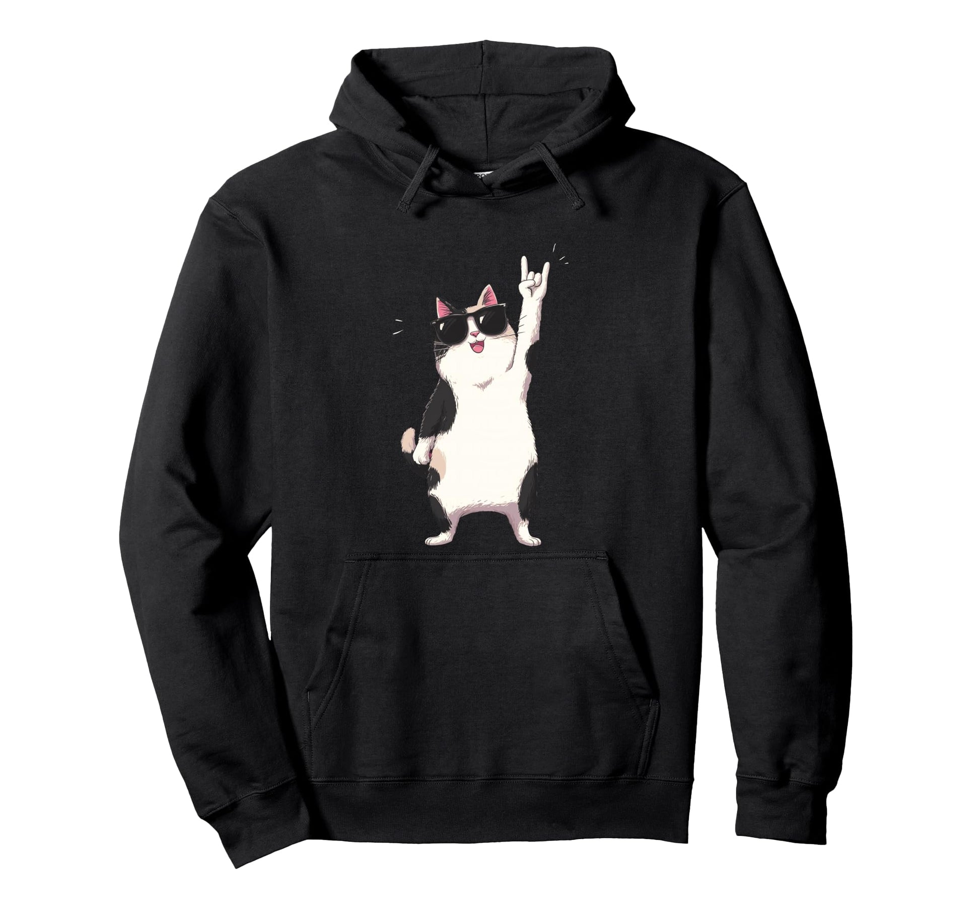 Cat Sunglasses Rock Funny Animal Hoodie - Novelty Apparel Men Women - T-Shirt, Sweatshirt, Hoodie