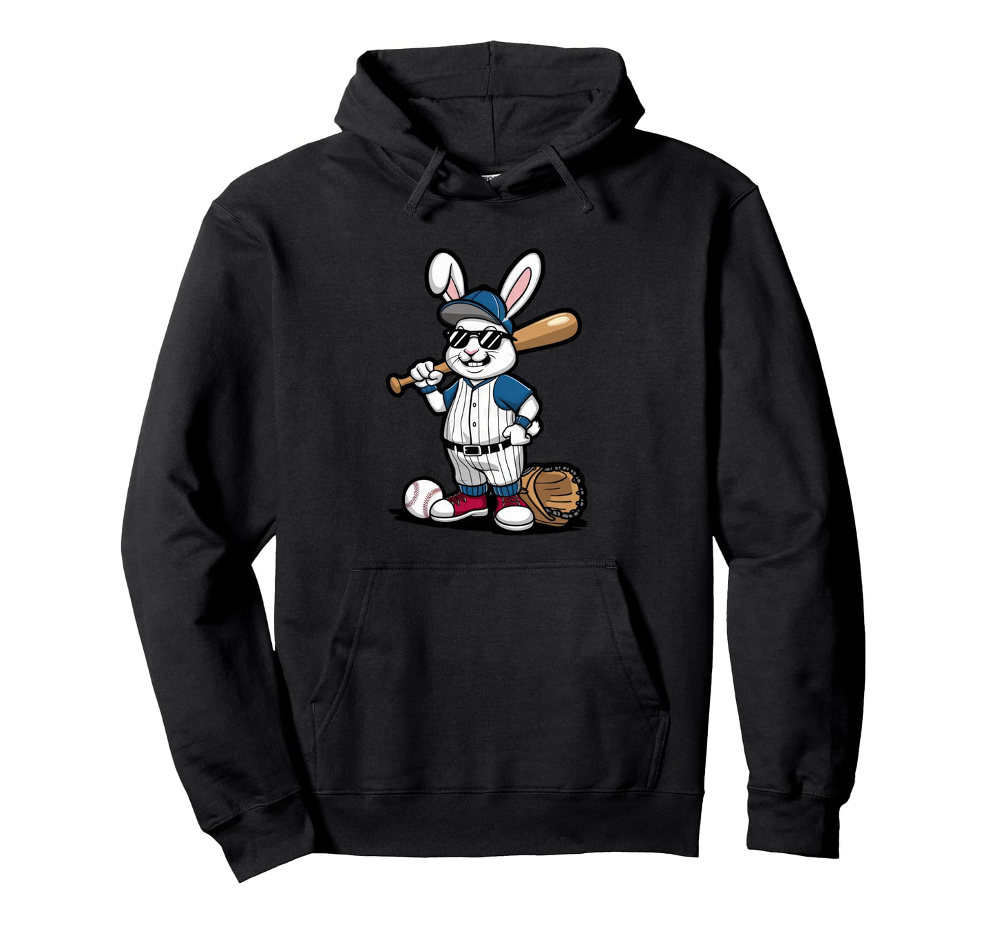Baseball Rabbit Cartoon Sports Fan Art Hoodie - Aesthetic Graphic Unisex - T-Shirt, Sweatshirt, Hoodie