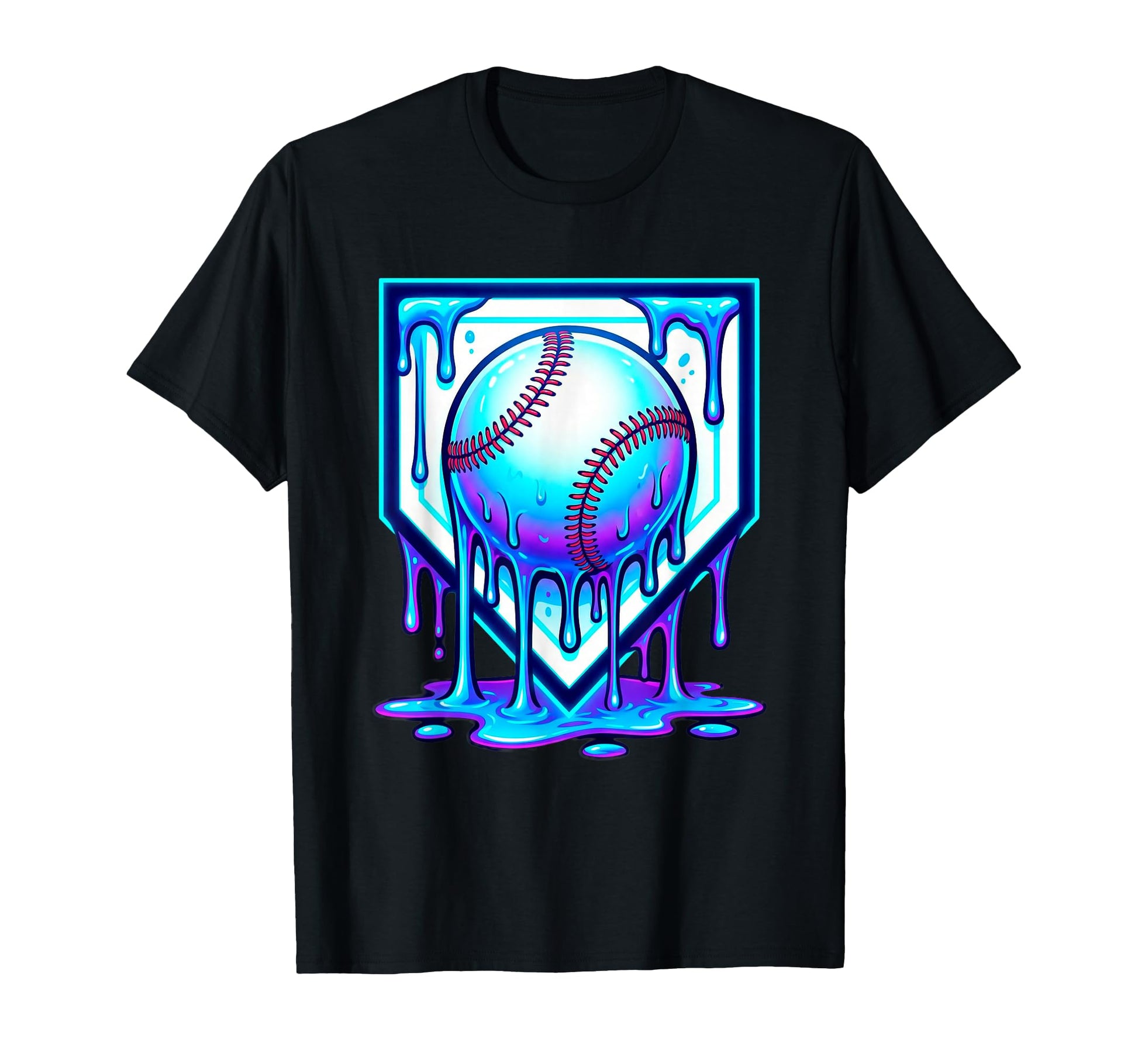 Baseball Drip Ice Cream Blue Glow Melt T-Shirt - Graphic Print for Adults - T-Shirt, Sweatshirt, Hoodie