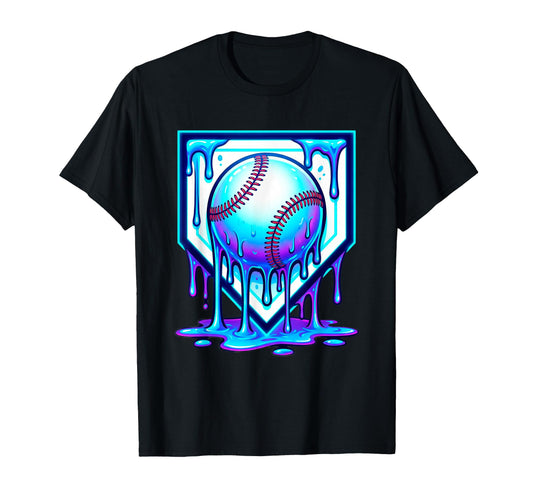 Baseball Drip Ice Cream Blue Glow Melt T-Shirt - Graphic Print for Adults - T-Shirt, Sweatshirt, Hoodie