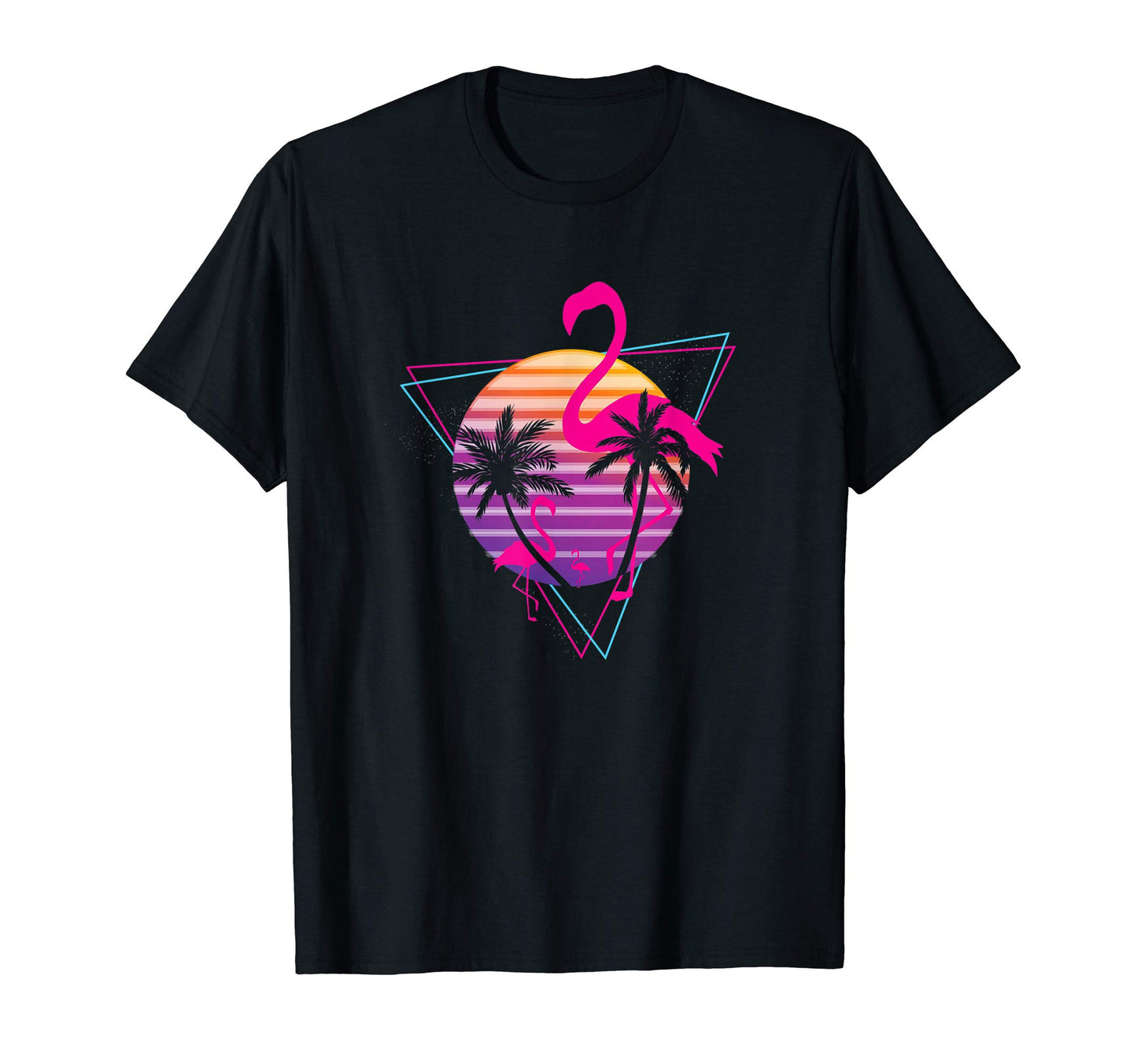 80S Flamingo Palm Sunset Synthwave T-Shirt - Novelty Apparel Unisex - T-Shirt, Sweatshirt, Hoodie