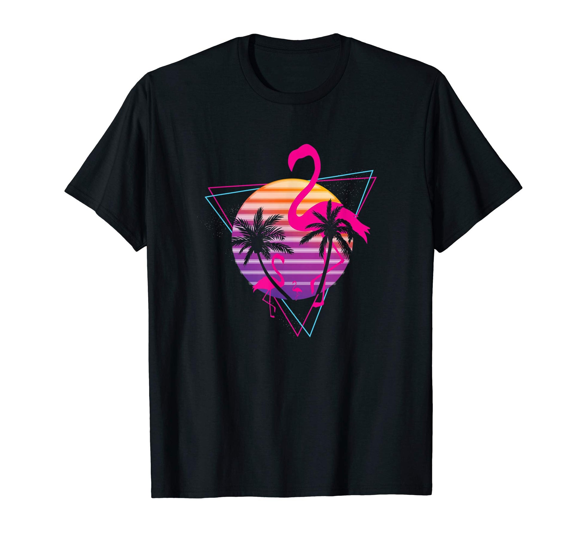 80S Flamingo Palm Sunset Synthwave T-Shirt - Novelty Apparel Unisex - T-Shirt, Sweatshirt, Hoodie