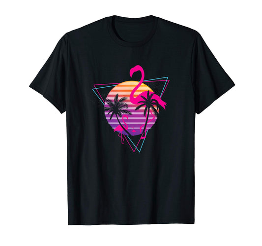 80S Flamingo Palm Sunset Synthwave T-Shirt - Novelty Apparel Unisex - T-Shirt, Sweatshirt, Hoodie