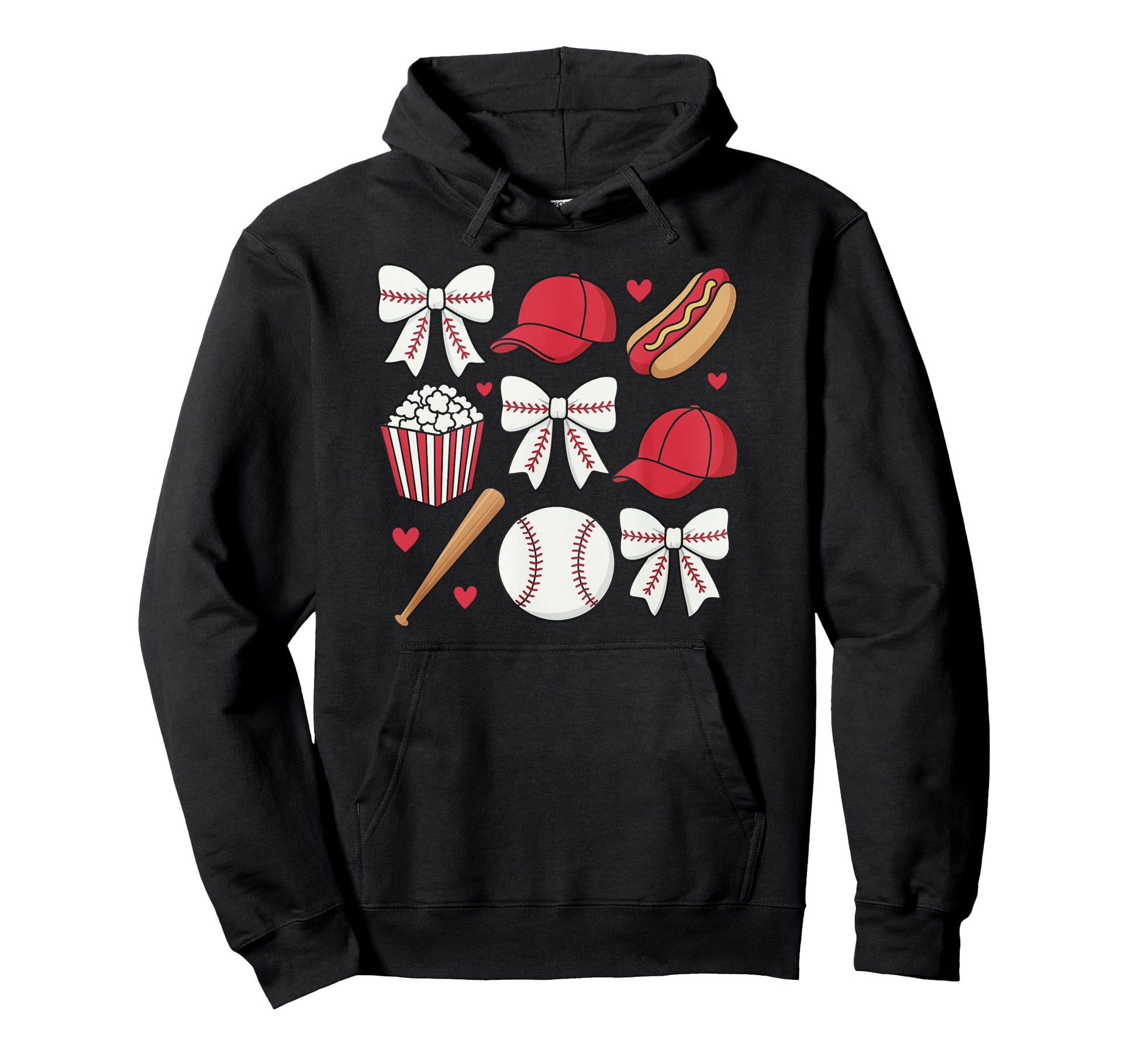 Coquette Bow Baseball Game Day Cheer Mom Hoodie - Graphic Print for Adults - T-Shirt, Sweatshirt, Hoodie