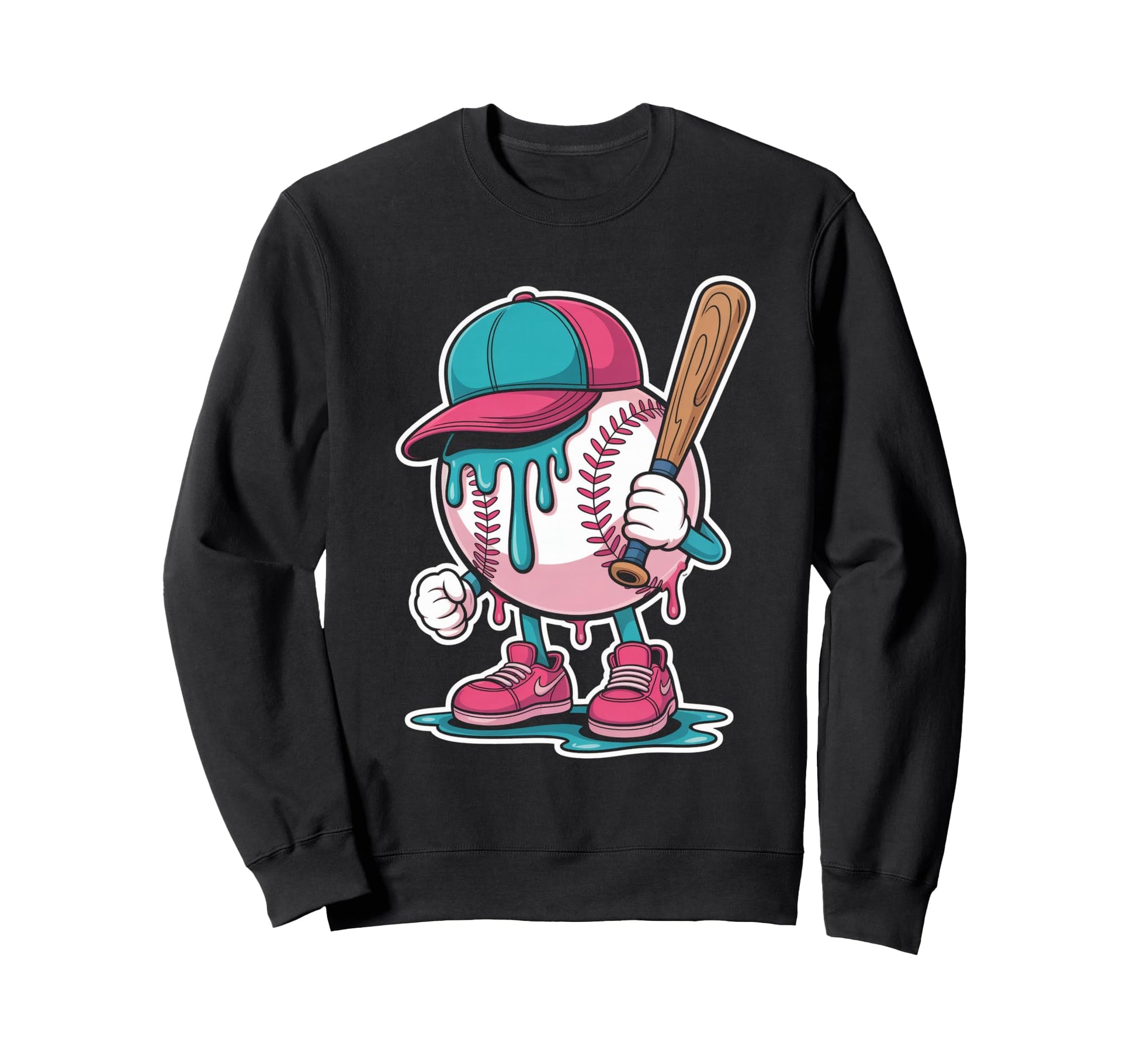 Funny Baseball Character Cartoon Sweatshirt - Minimalist Print for Adults - T-Shirt, Sweatshirt, Hoodie