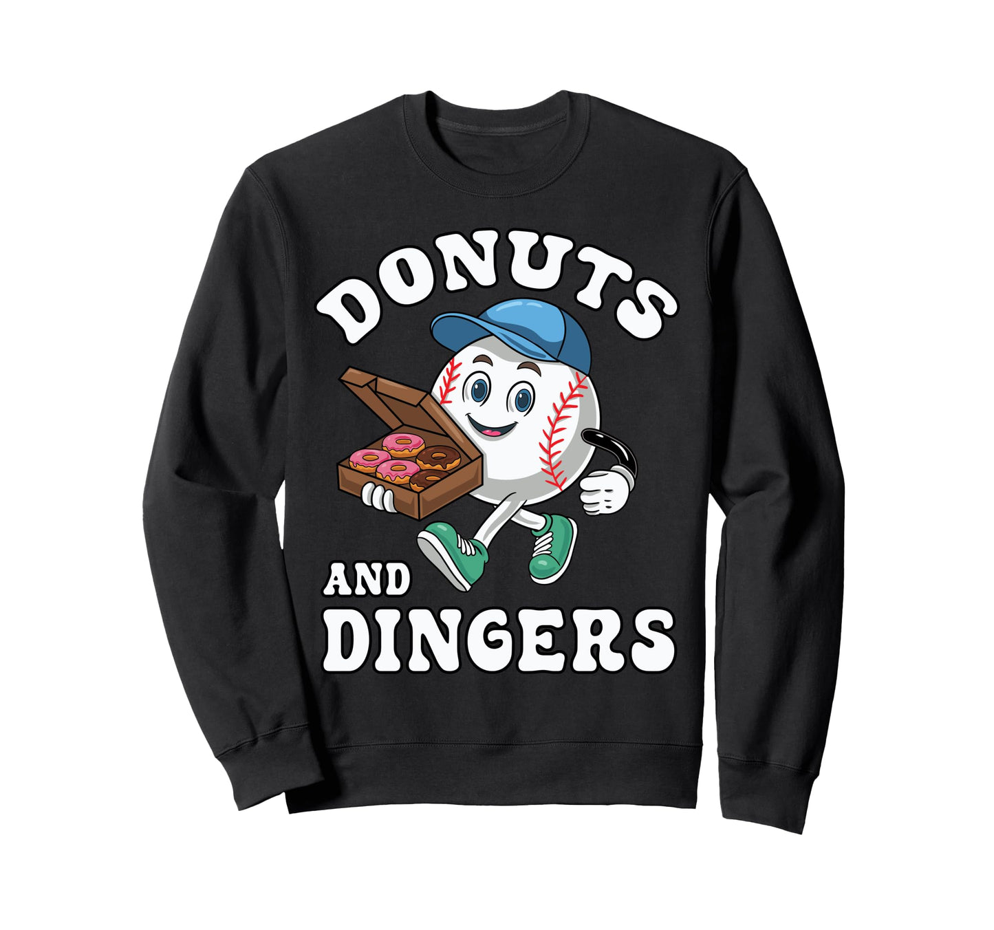Funny Baseball Player Donuts Dingers Sweatshirt - Graphic Print for Adults - T-Shirt, Sweatshirt, Hoodie