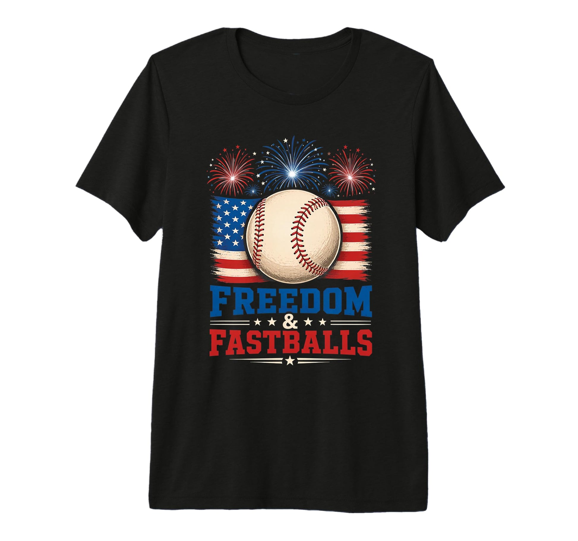 Freedom And Fastballs Patriotic T-Shirt - Graphic Print for Adults - T-Shirt, Sweatshirt, Hoodie