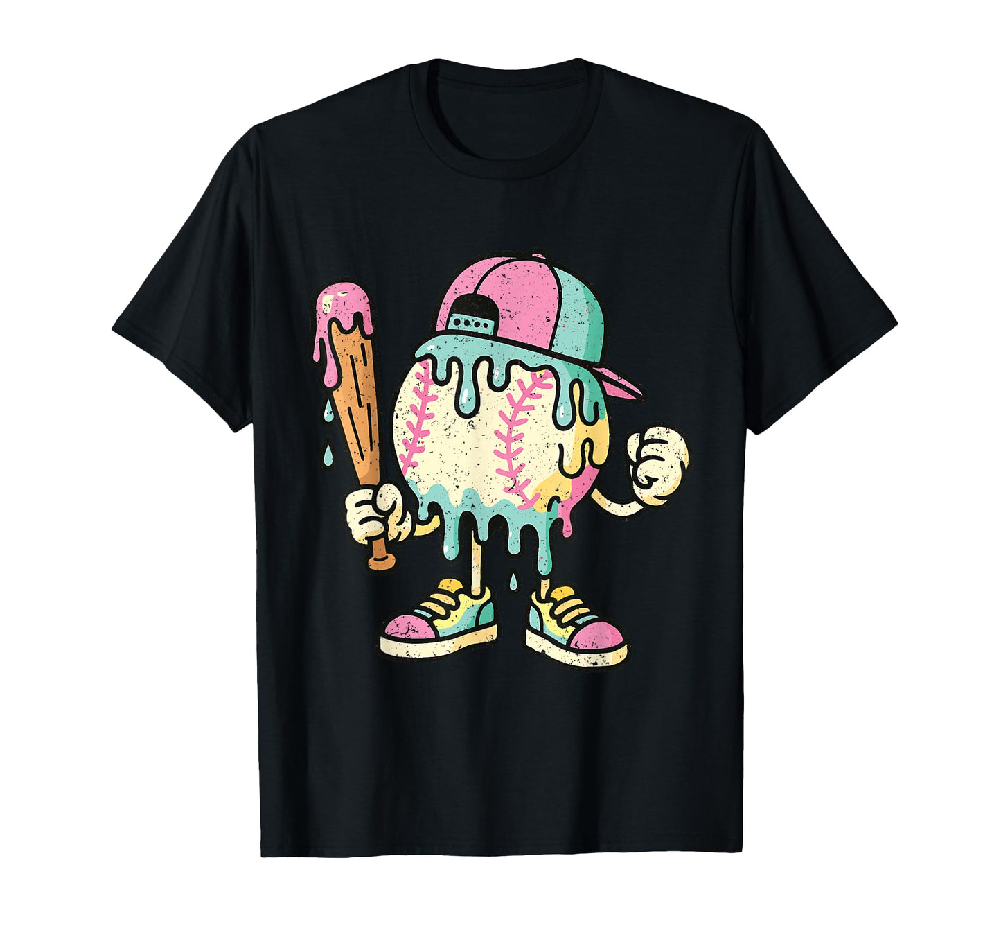 Melted Ice Cream Baseball Mascot Pastel T-Shirt - Graphic Print Men Women - T-Shirt, Sweatshirt, Hoodie