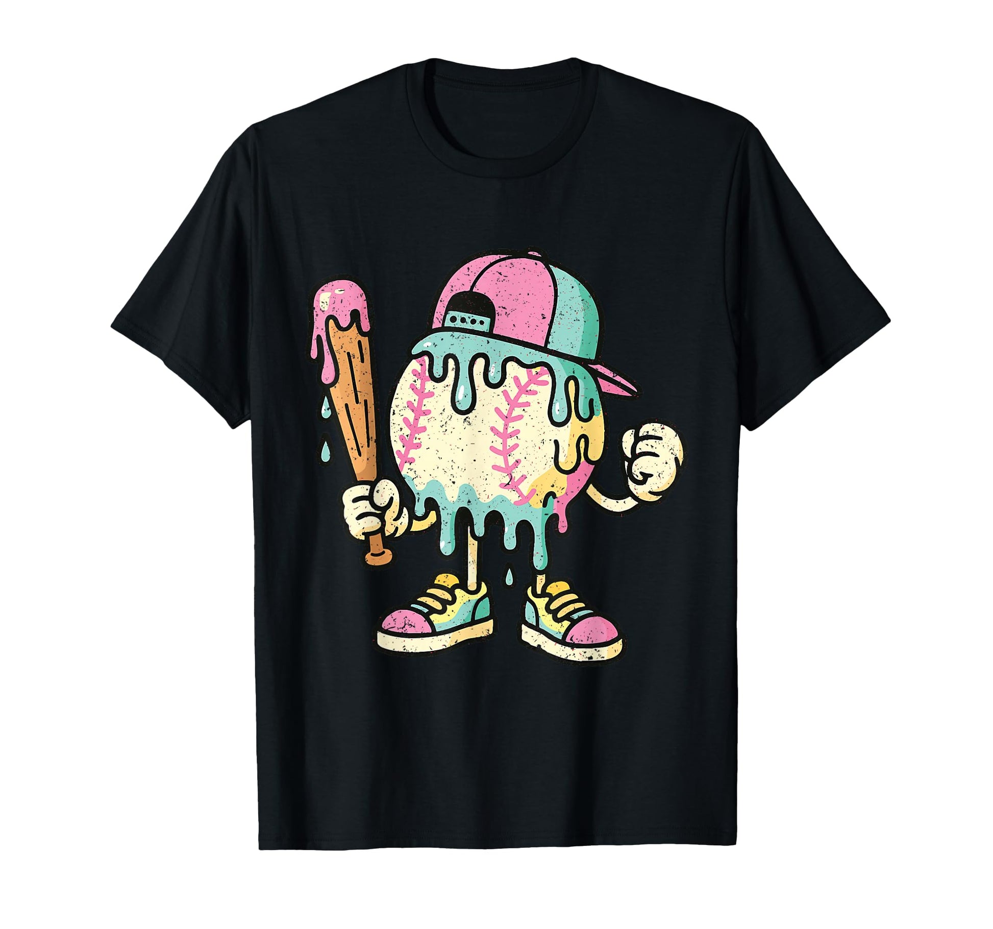 Melted Ice Cream Baseball Mascot Pastel T-Shirt - Graphic Print Men Women - T-Shirt, Sweatshirt, Hoodie