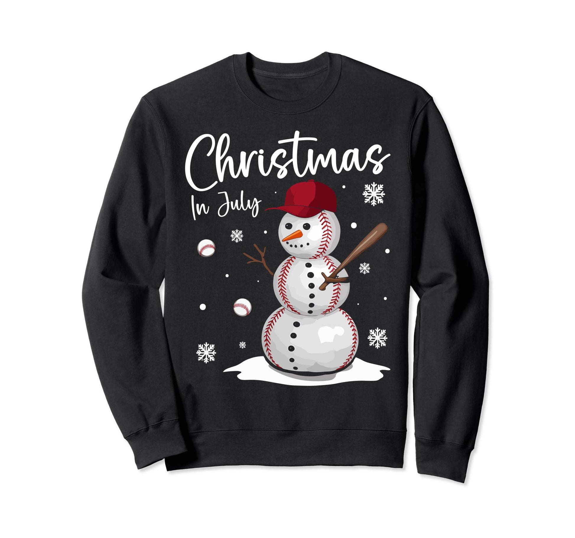 July Baseball Snowman Sports Summer Sweatshirt - Graphic Print Men Women - T-Shirt, Sweatshirt, Hoodie
