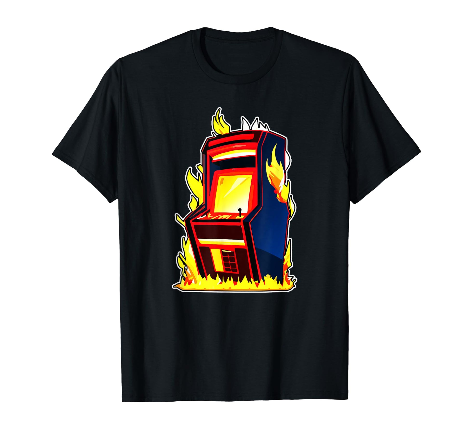Burning Arcade Machine Gaming Cabinet T-Shirt - Unique Graphic Unisex - T-Shirt, Sweatshirt, Hoodie