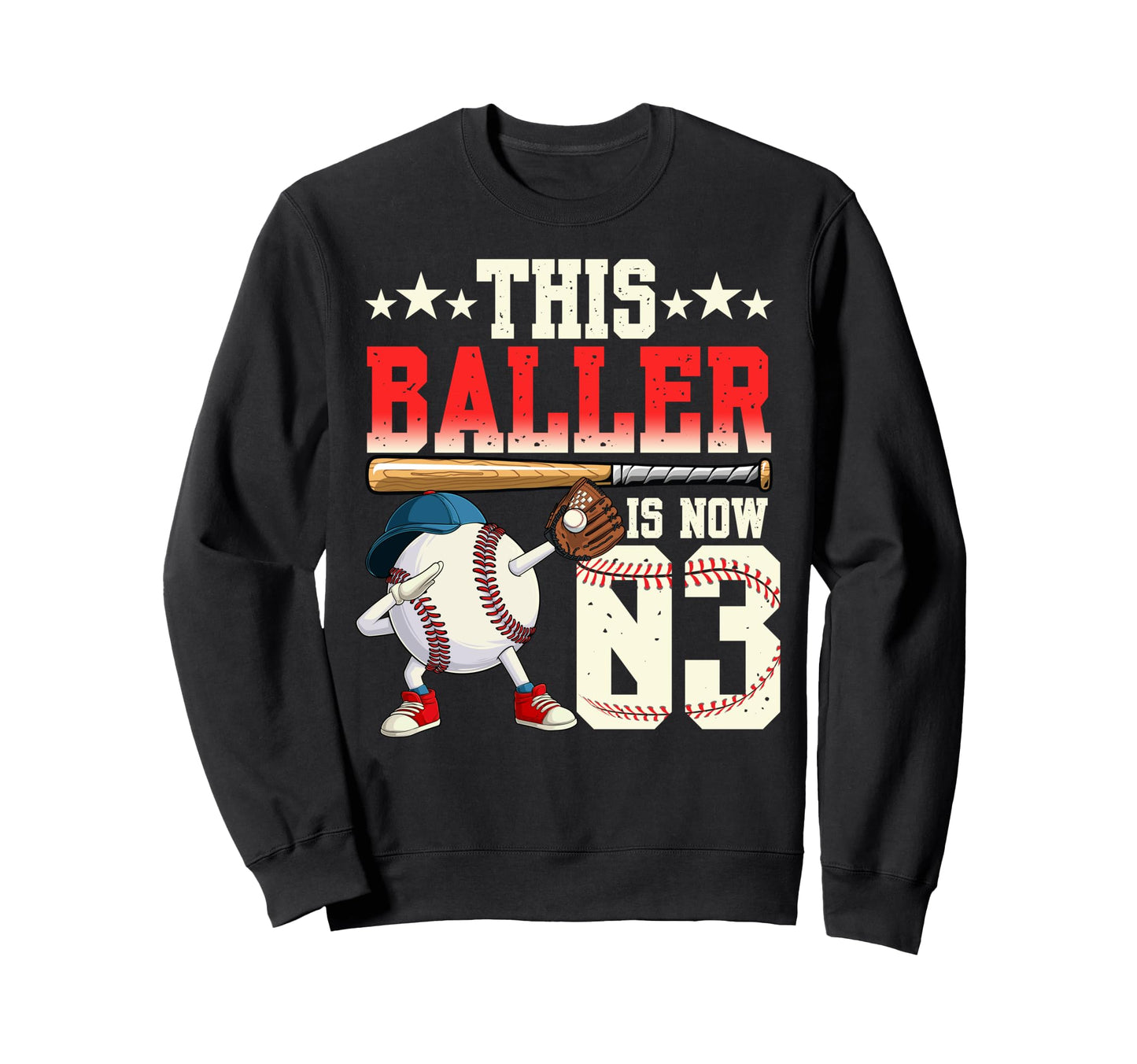 This Baller Is Now 3 Birthday Baseball Sweatshirt - Graphic Print Unisex - T-Shirt, Sweatshirt, Hoodie