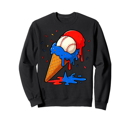 Baseball And Ice Cream Fun Playful Sweatshirt - Aesthetic Graphic Unisex - T-Shirt, Sweatshirt, Hoodie