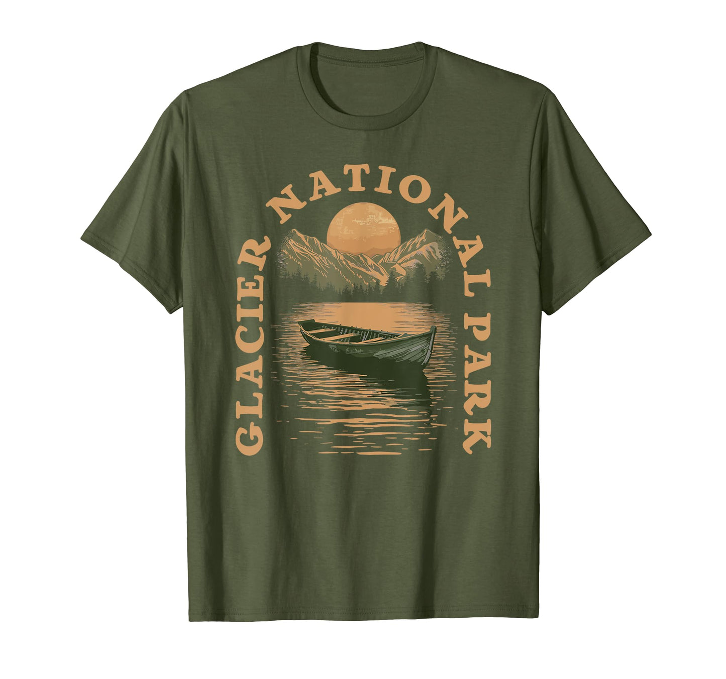 Glacier National Park Boat Lake T-Shirt - Fun Novelty Design for Adults - T-Shirt, Sweatshirt, Hoodie